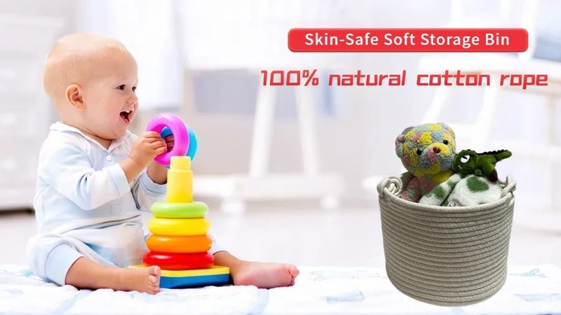 Bellar Small Rope Basket,Shelf Storage Baskets for Organizing,Cute White Storage Basket,Round Decorative Box for Kids,Woven Rope Storage Snack Storage Area Decorative Boxes Aesthetic -9.4’’*7.1’’ - Image 5